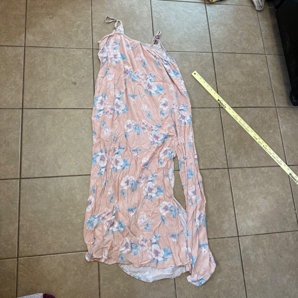 American Eagle Floral Maxi Dress Peach Pink Blue Slit Spaghetti Strap Large - Picture 6 of 6